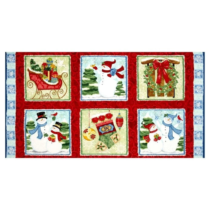 23" Fabric Panel Winter Joy Christmas Snowman Blocks